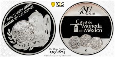 2015-Mo Medal Mexico Mint, 480 Yrs. Ag PR69DCAM