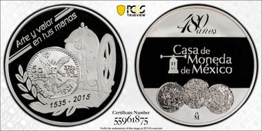 2015-Mo Medal Mexico Mint, 480 Yrs. Ag PR69DCAM