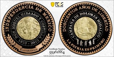 2010-Mo Medal Mexican Indep. Tri-Metallic PR70DCAM