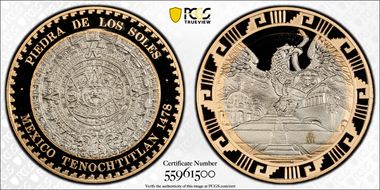 (2023)-Mo Medal Mexican Elements Bi-Metallic Piedra de los Soles PR70DCAM