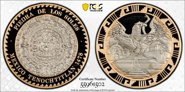 (2023)-Mo Medal Mexican Elements Bi-Metallic Piedra de los Soles PR70DCAM
