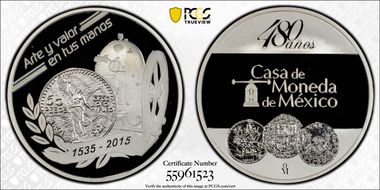 2015-Mo Medal Mexico Mint, 480 Yrs. Ag PR69DCAM