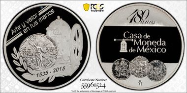 2015-Mo Medal Mexico Mint, 480 Yrs. Ag PR69DCAM