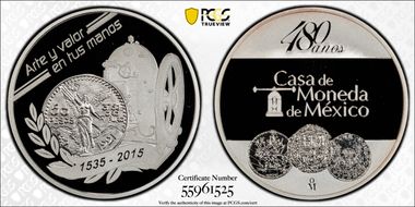 2015-Mo Medal Mexico Mint, 480 Yrs. Ag PR69DCAM