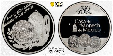2015-Mo Medal Mexico Mint, 480 Yrs. Ag PR68DCAM