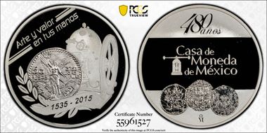 2015-Mo Medal Mexico Mint, 480 Yrs. Ag PR69DCAM