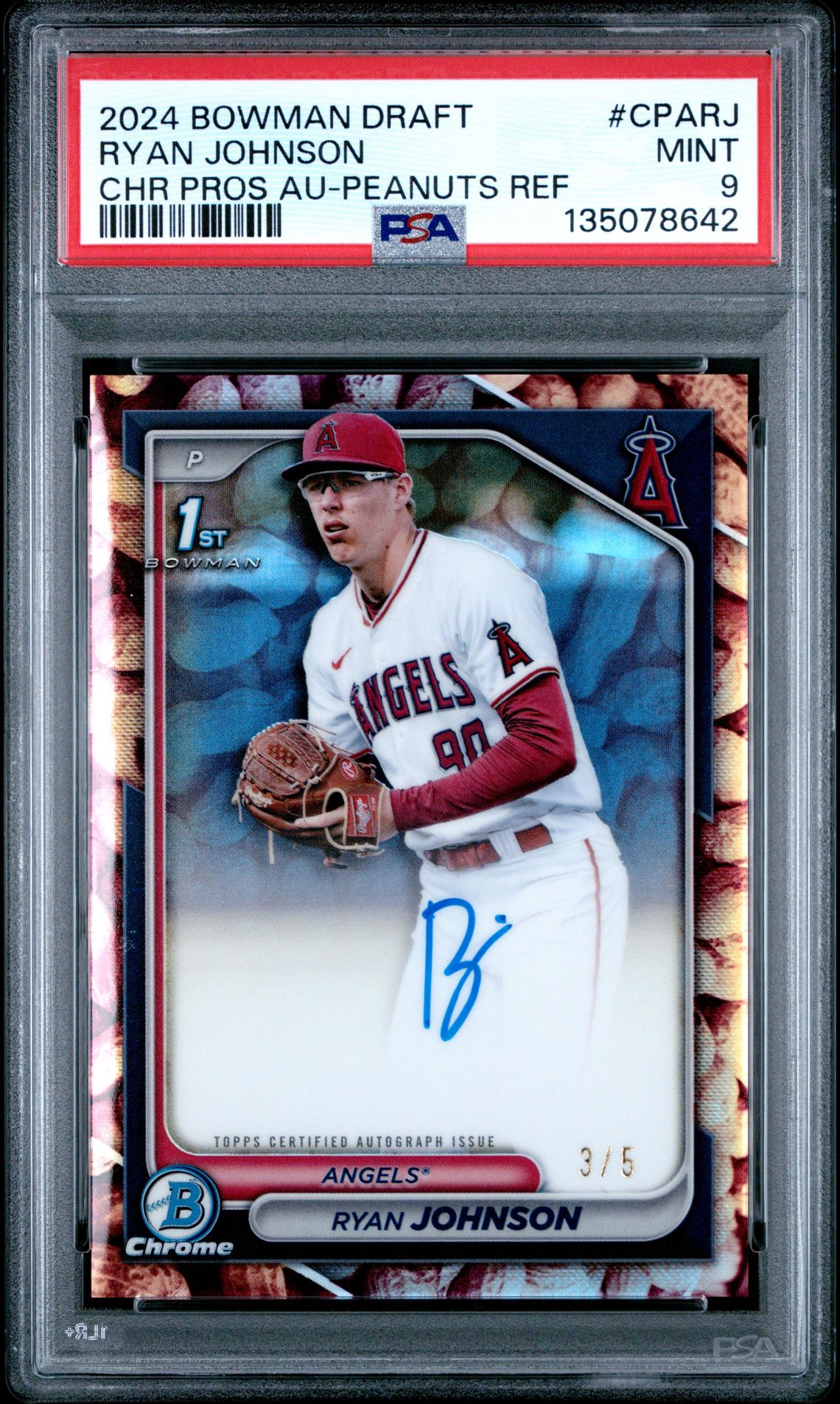2024 Bowman Draft BOWMAN DRAFT CHROME PROSPECT AUTOGRAPHS CHR PROS AU-PEANUTS REF #CPARJ Ryan Johnson front