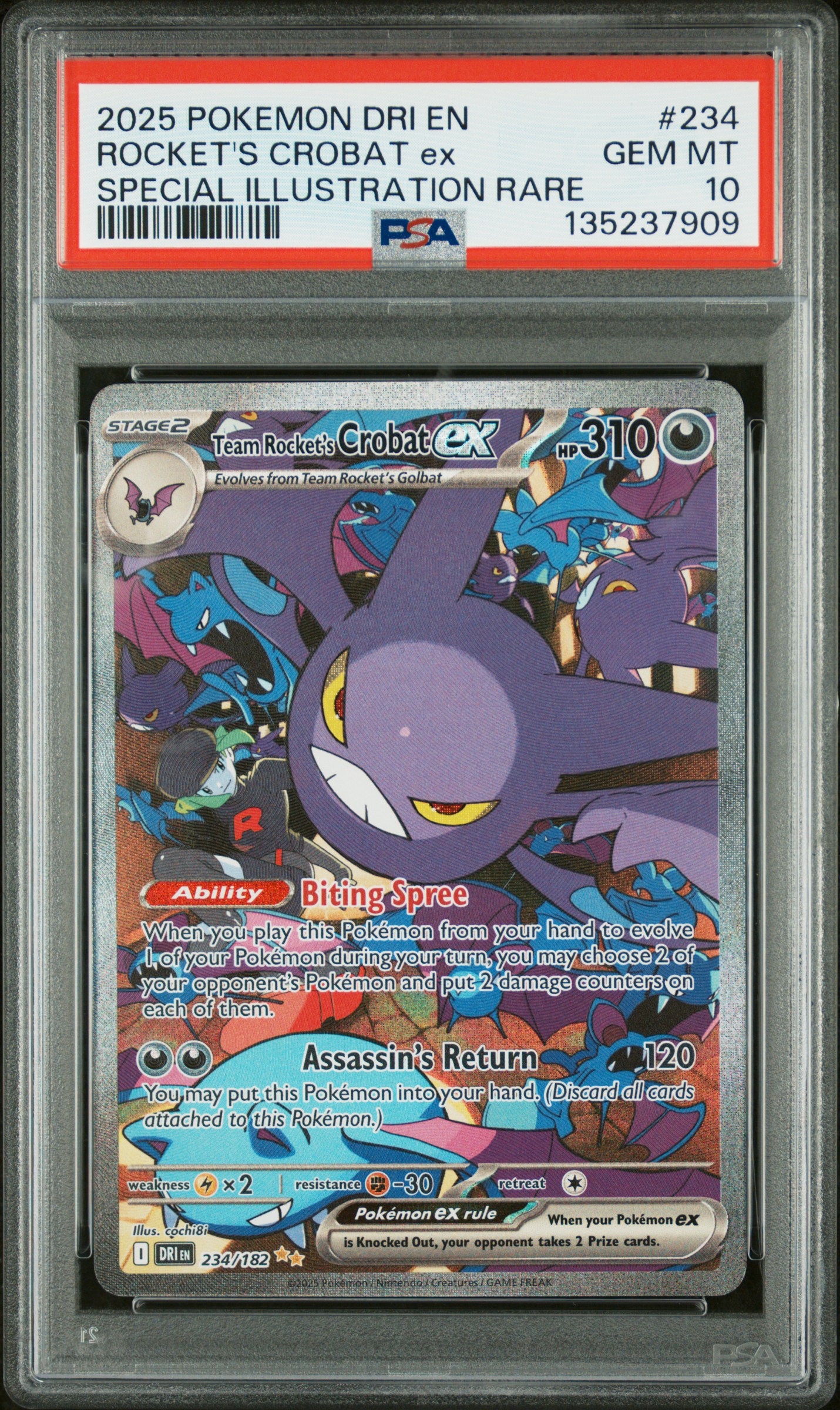 2025 #234 Team Rocket's Crobat EX PSA 10 Dri EN-Destined Rivals