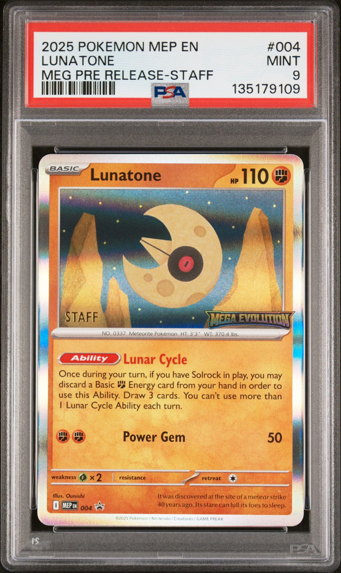 2025 Pokemon POKEMON MEP EN-ME BLACK STAR PROMO MEG PRE RELEASE-STAFF #004 Lunatone front