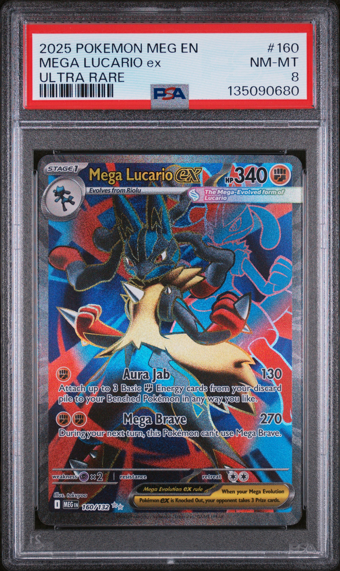2025 #160 Mega Lucario EX PSA 8 Meg EN-Mega Evolution