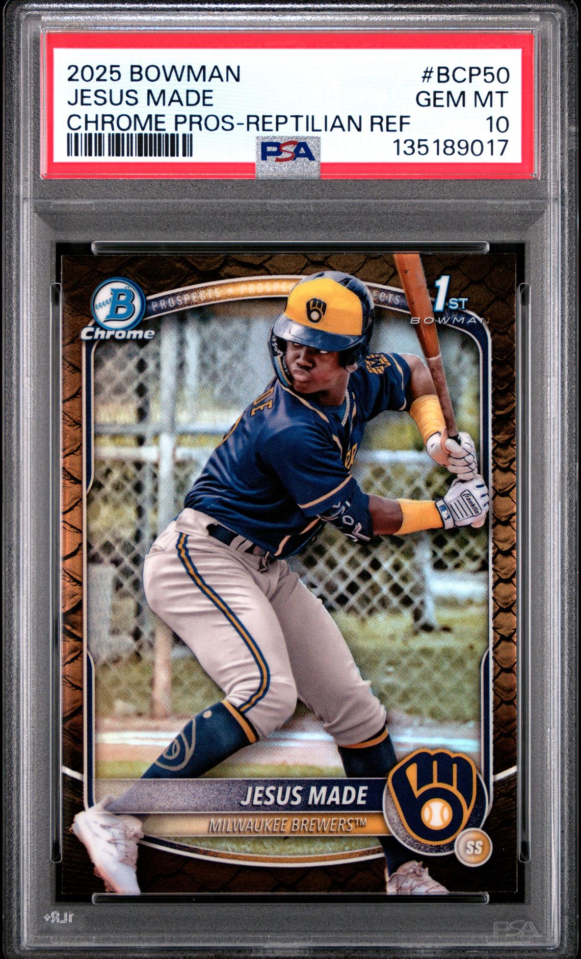 2025 Bowman Chrome Prospects Jesus Made #Bcp50 (Chrome Pros-Reptilian Ref) Gem Mt 10 front