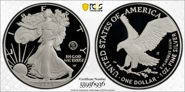 2025-S $1 Silver Eagle w/ U.S. Navy Privy 250th Anniversary First Strike PR69DCAM