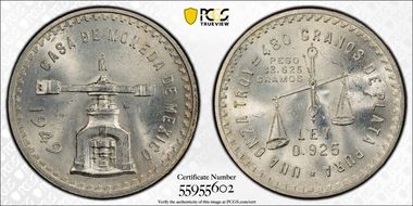 1949-Mo Onza KM-M49a  Ag MS63