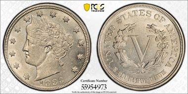 1883 5C No CENTS AU58