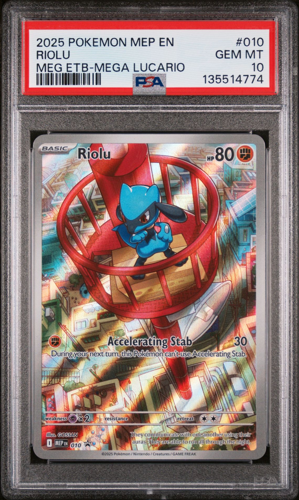 2025 Pokemon POKEMON MEP EN-ME BLACK STAR PROMO MEG PC ETB-MEGA LUCARIO #010 Riolu front