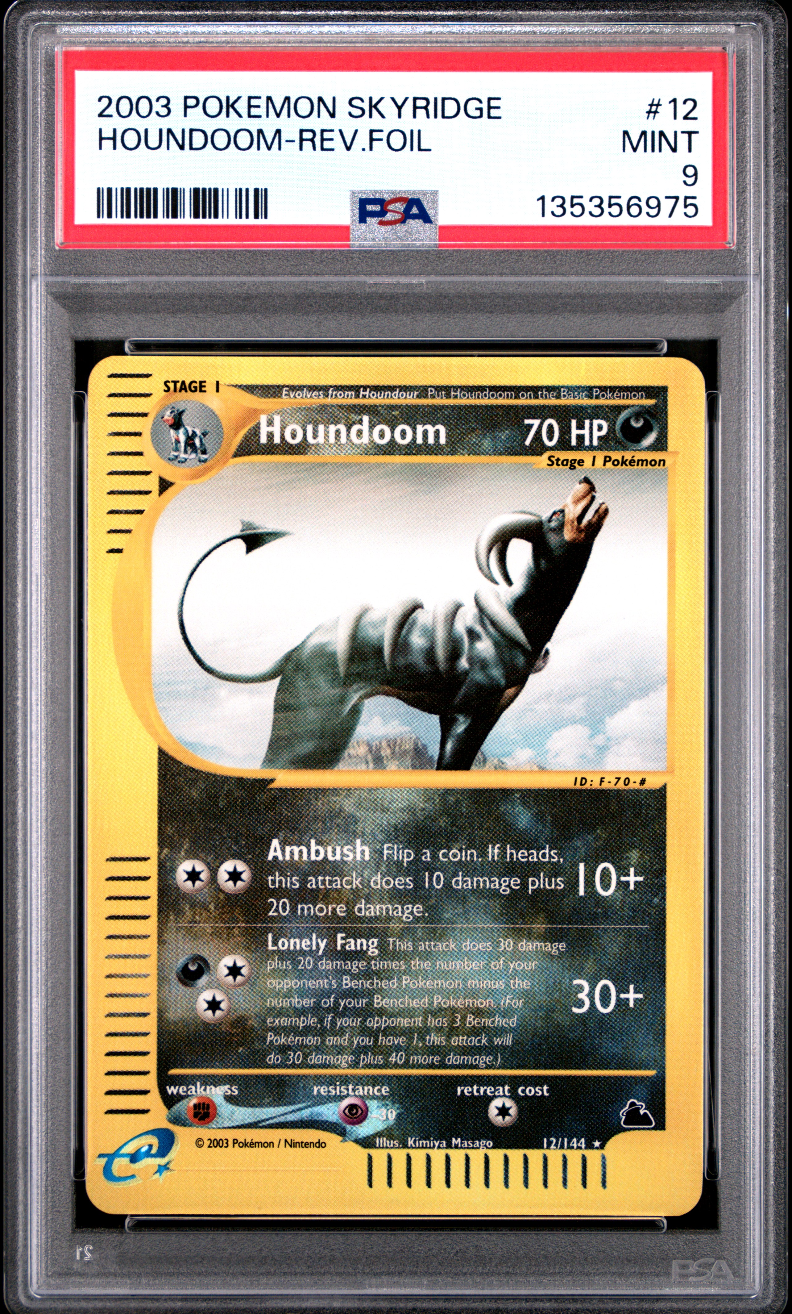 2003 POKEMON SKYRIDGE #12 HOUNDOOM-REVERSE FOIL PSA 9