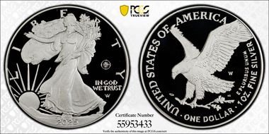 2025-W $1 Silver Eagle w/ Laser Privy PR69DCAM