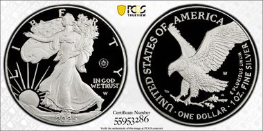 2025-W $1 Silver Eagle w/ Laser Privy PR69DCAM