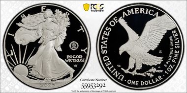 2025-S $1 Silver Eagle w/ U.S. Navy Privy 250th Anniversary PR69DCAM
