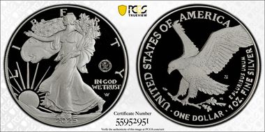 2025-S $1 Silver Eagle w/ U.S. Navy Privy 250th Anniversary First Strike PR70DCAM