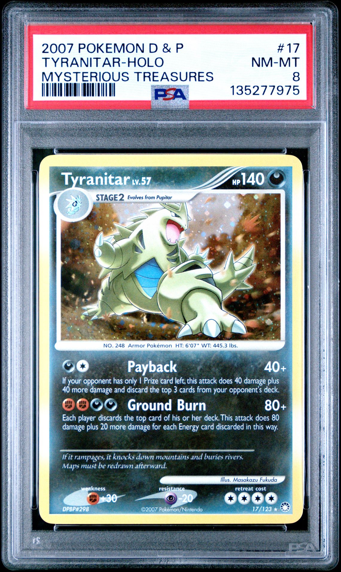 2007 Pokemon POKEMON DIAMOND & PEARL MYSTERIOUS TREASURES #17 Tyranitar-Holo front
