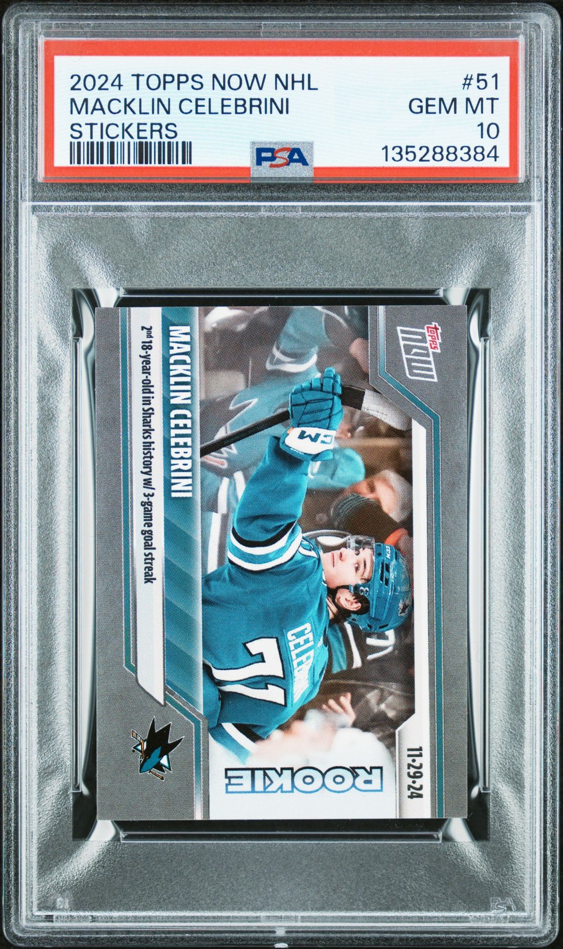 2024 Topps Now TOPPS NOW NHL STICKERS #51 Macklin Celebrini front