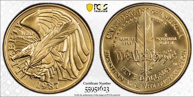 1987-W $5 Constitution MS70