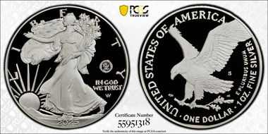 2025-S $1 Silver Eagle w/ U.S. Navy Privy 250th Anniversary First Strike PR70DCAM