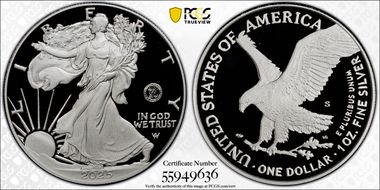2025-S $1 Silver Eagle w/ U.S. Navy Privy 250th Anniversary First Strike PR69DCAM