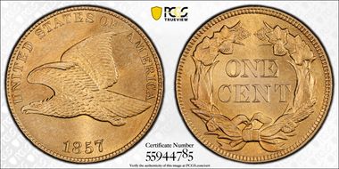 1857 1C Flying Eagle MS65