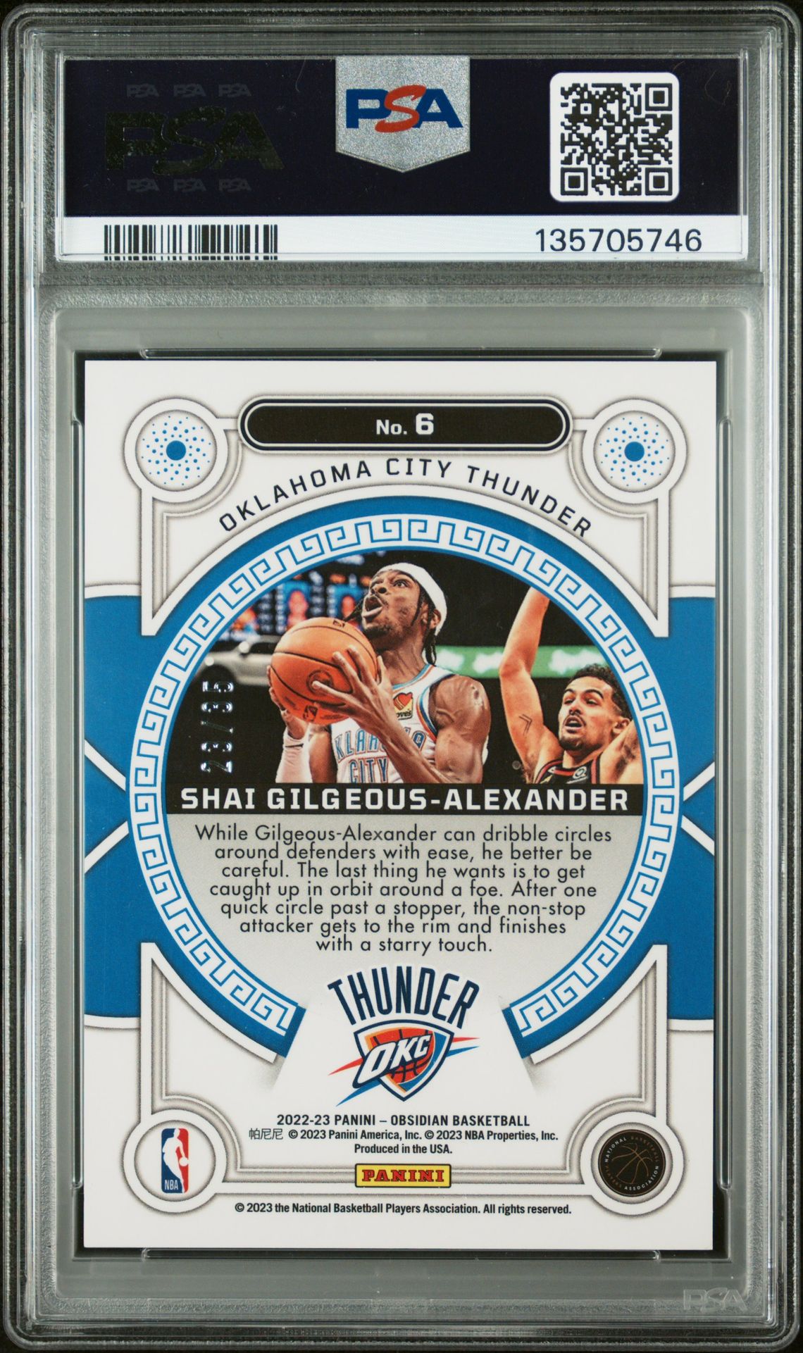 2022 Panini Obsidian Orbital S. Gilgeous-Alexander #6 (Orbital-Electric Etch Orange) Mint 9 back
