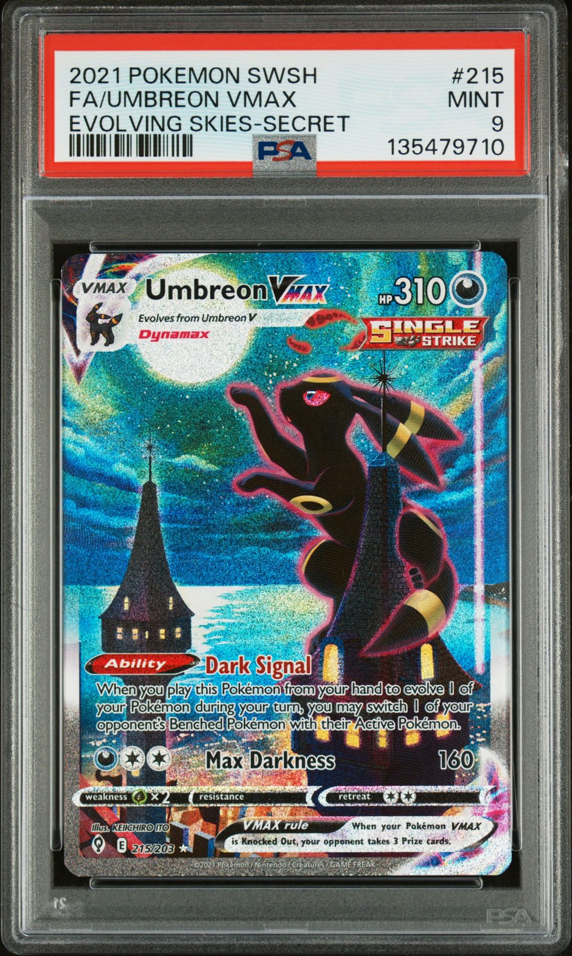 2021 Pokemon Sword & Shield Evolving Skies Fa/Umbreon Vmax #215 (Evolving Skies-Secret) Mint 9 front