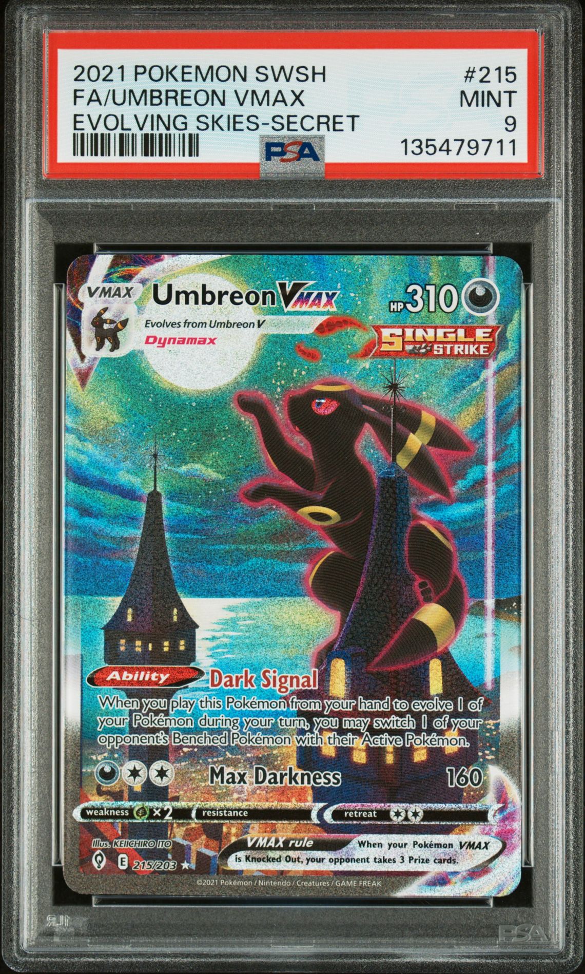 2021 Pokemon Sword & Shield Evolving Skies Fa/Umbreon Vmax #215 (Evolving Skies-Secret) Mint 9 front