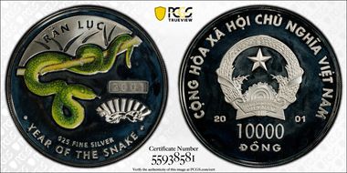 2001 10000 D Year of the Snake KM-58 Colorized Ag PR67DCAM