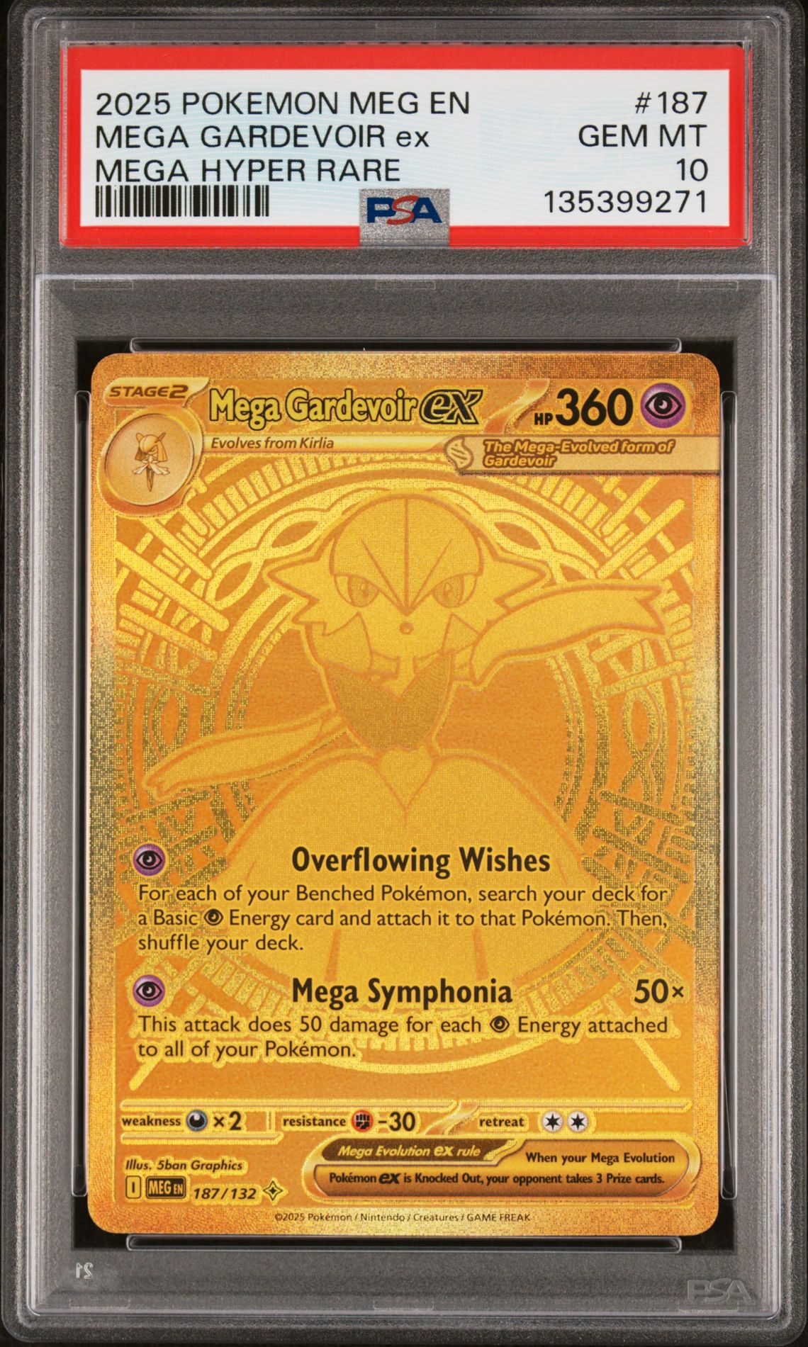 2025 Pokemon Meg En-Mega Evolution Mega Gardevoir Ex #187 (Mega Hyper Rare) Gem Mt 10 front