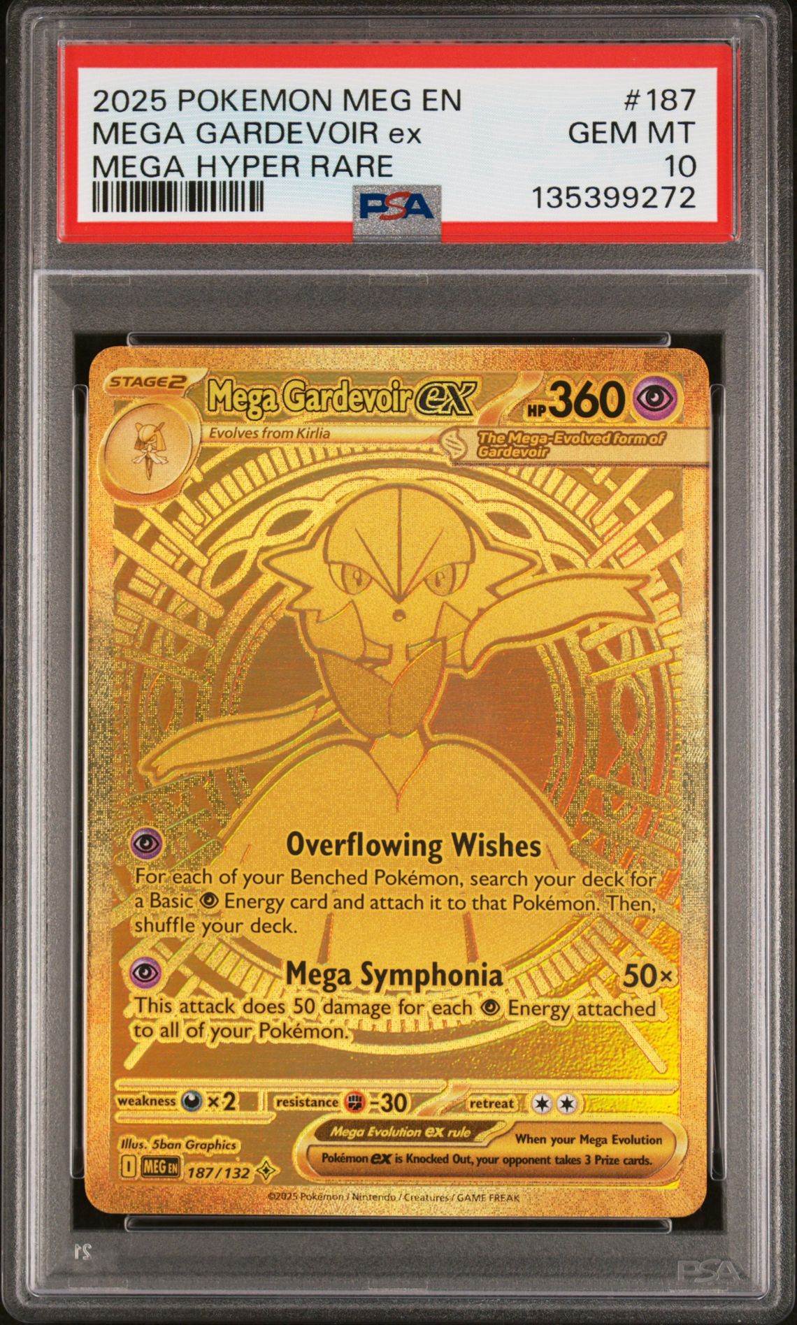 2025 Pokemon Meg En-Mega Evolution Mega Gardevoir Ex #187 (Mega Hyper Rare) Gem Mt 10 front
