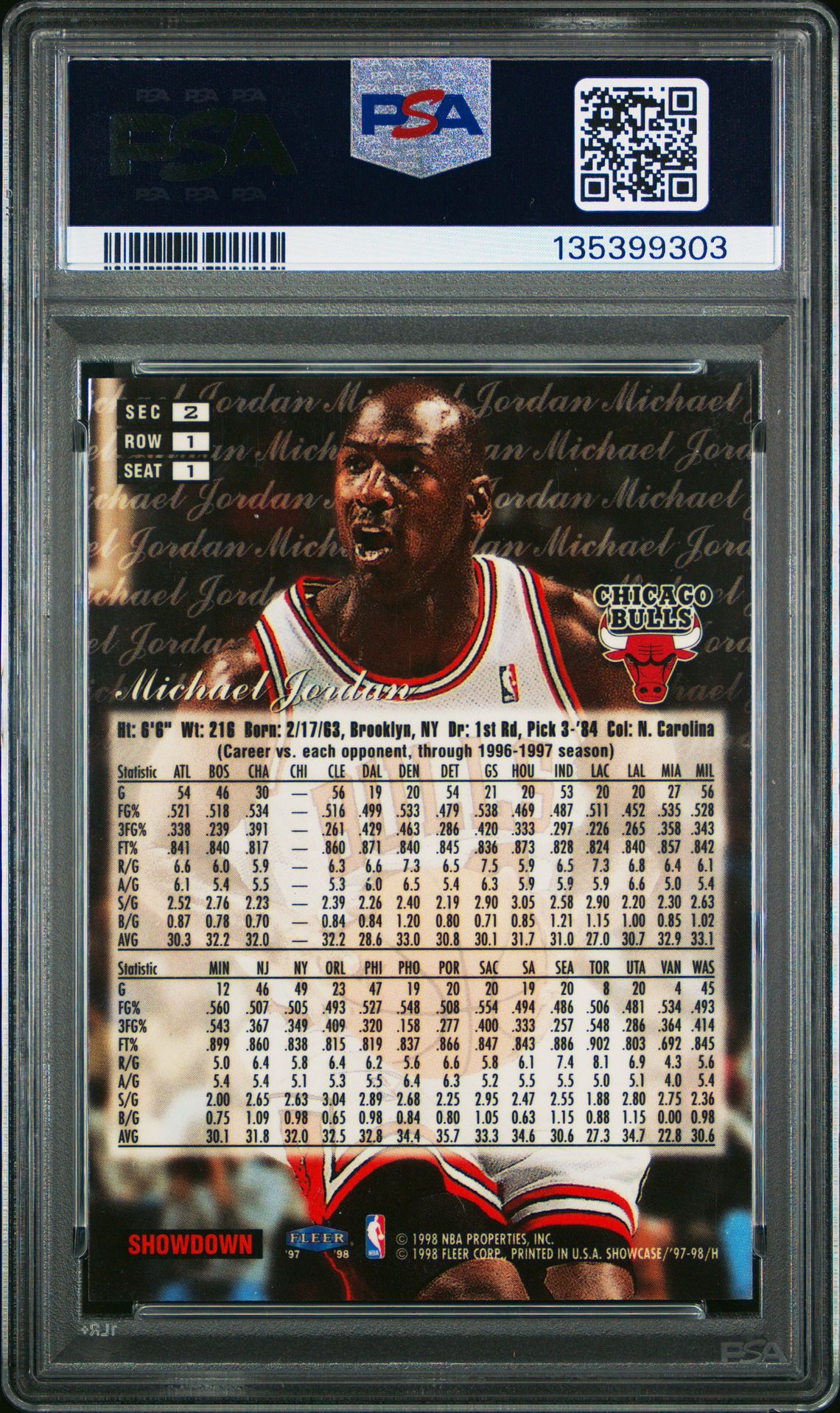 1997 Flair Showcase Michael Jordan #1 (Row 1) Nm-Mt 8 back