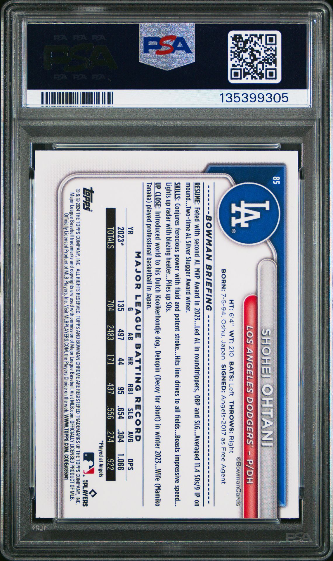 2024 Bowman Chrome Shohei Ohtani #85 (Fuchsia Refractor) Mint 9 back