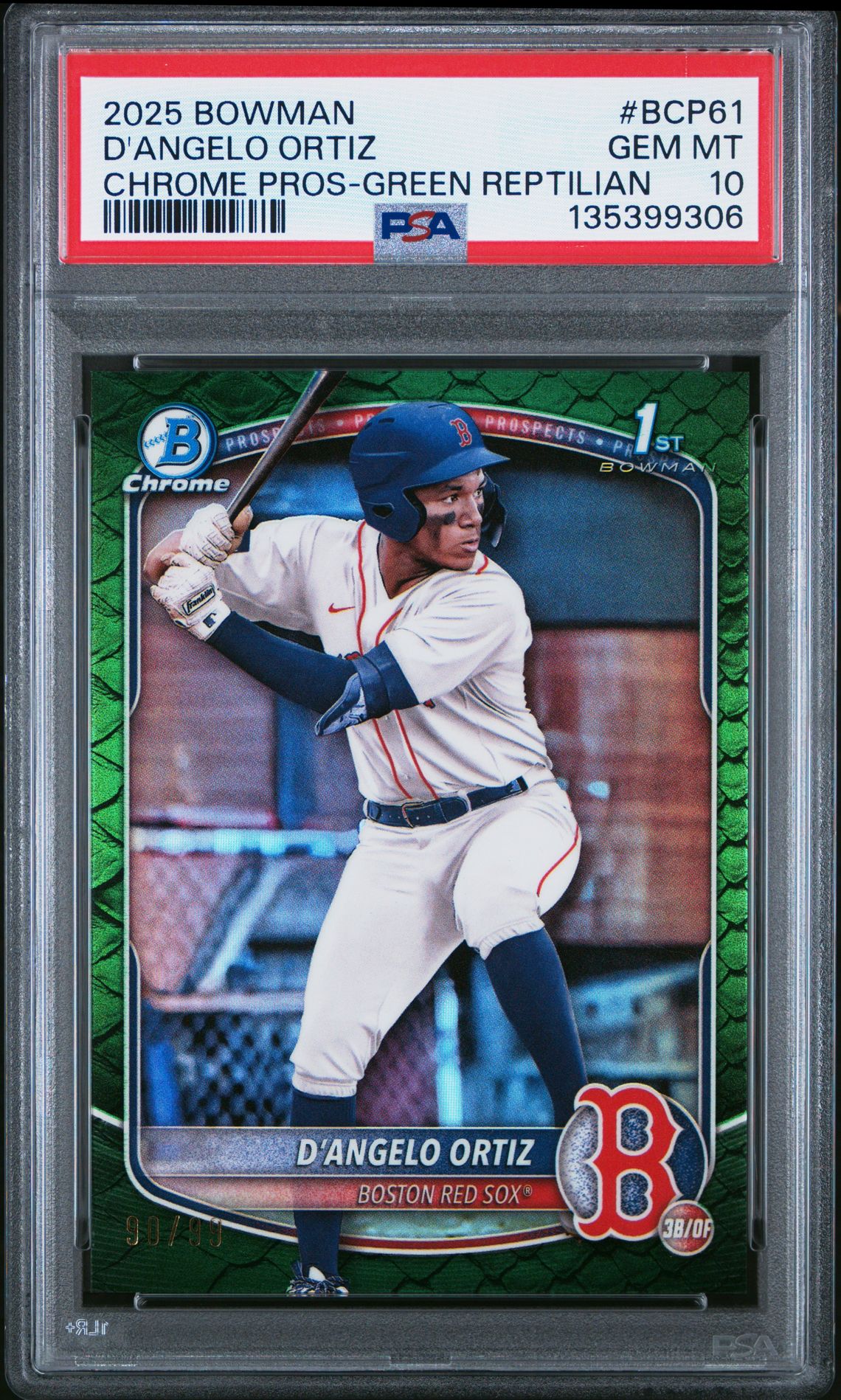2025 Bowman Chrome Prospects D'angelo Ortiz #Bcp61 (Chrome Pros-Green Reptilian) Gem Mt 10 front