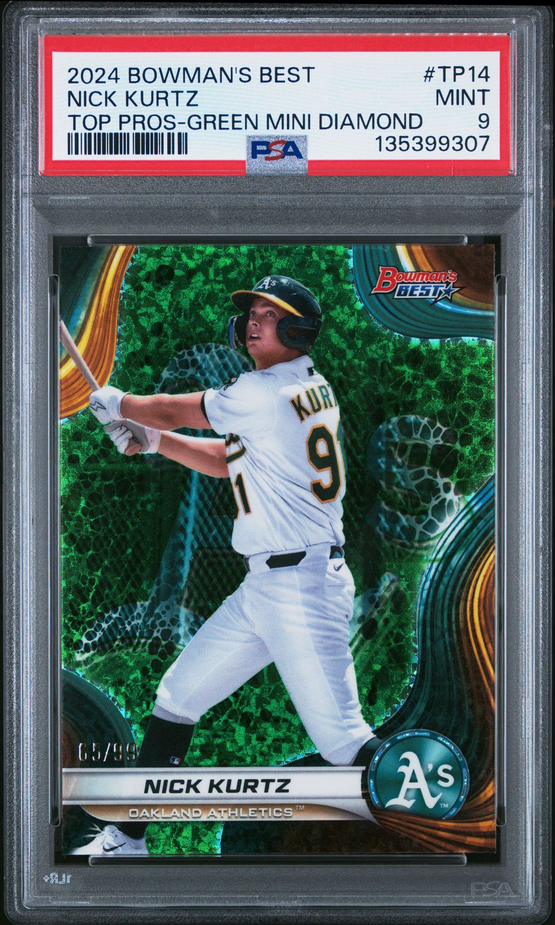 2024 Bowman's Best Top Prospects Nick Kurtz #Tp14 (Top Pros-Green Mini Diamond) Mint 9 front