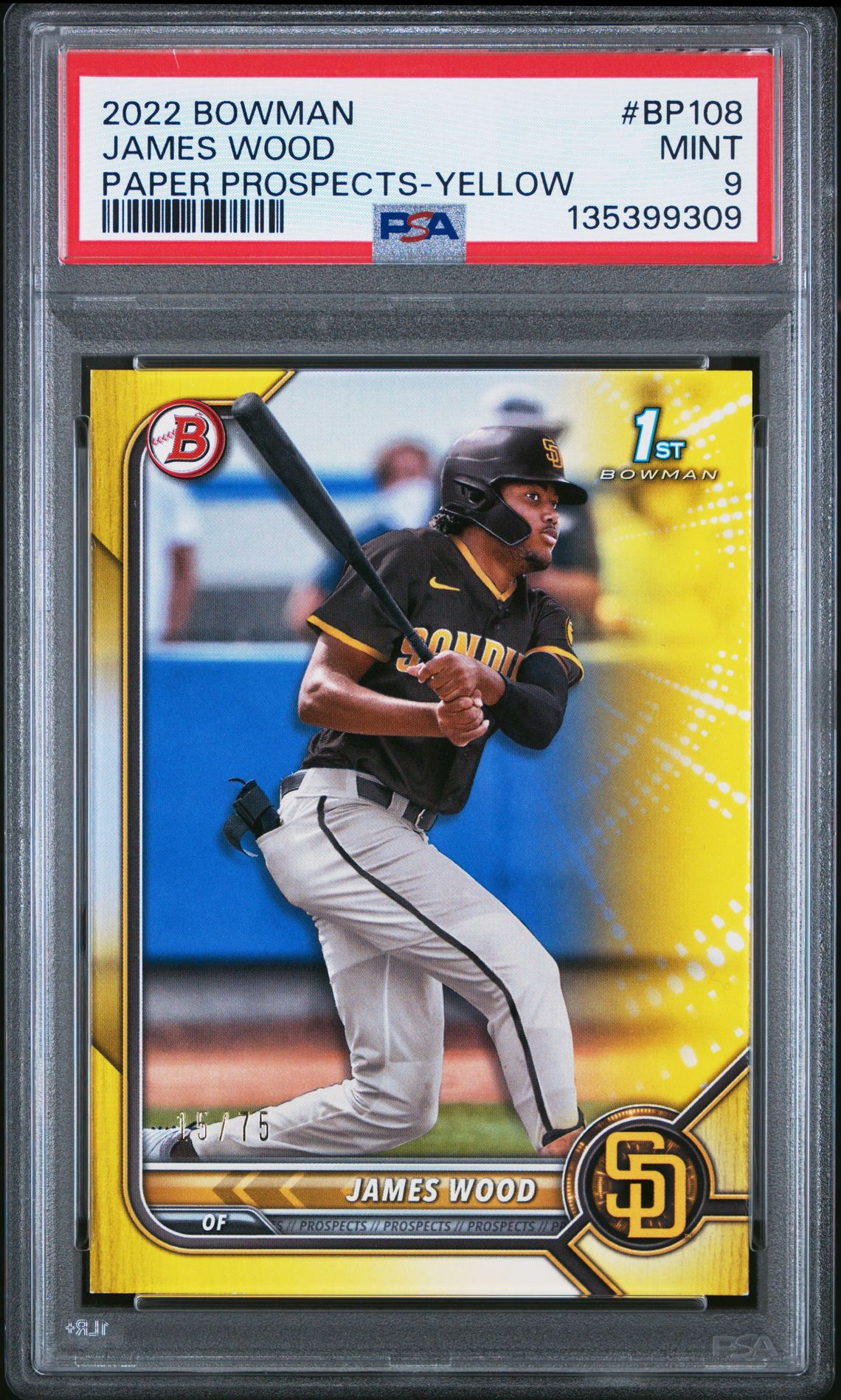 2022 Bowman Paper Prospects James Wood #Bp108 (Paper Prospects-Yellow) Mint 9 front