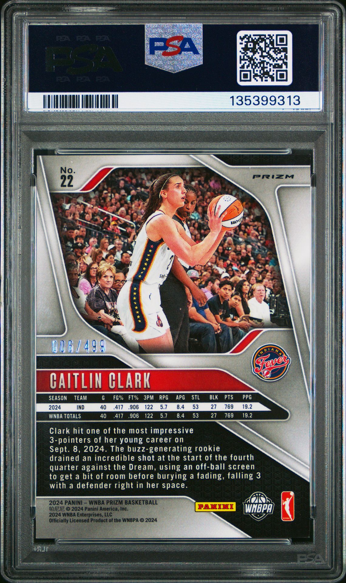 2024 Panini Prizm Wnba Caitlin Clark #22 (Pulsar) Mint 9 back