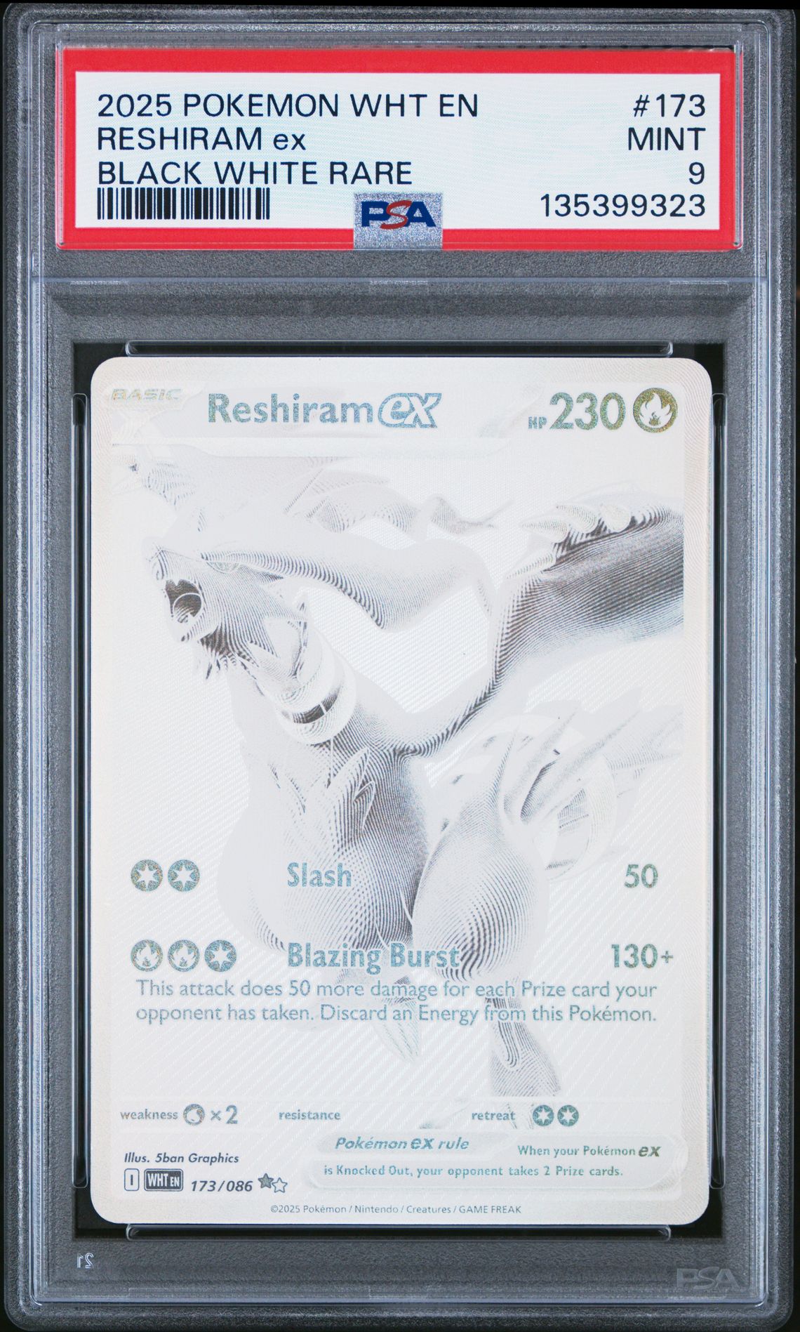 2025 Pokemon Wht En-White Flare Reshiram Ex #173 (Black White Rare) Mint 9 front
