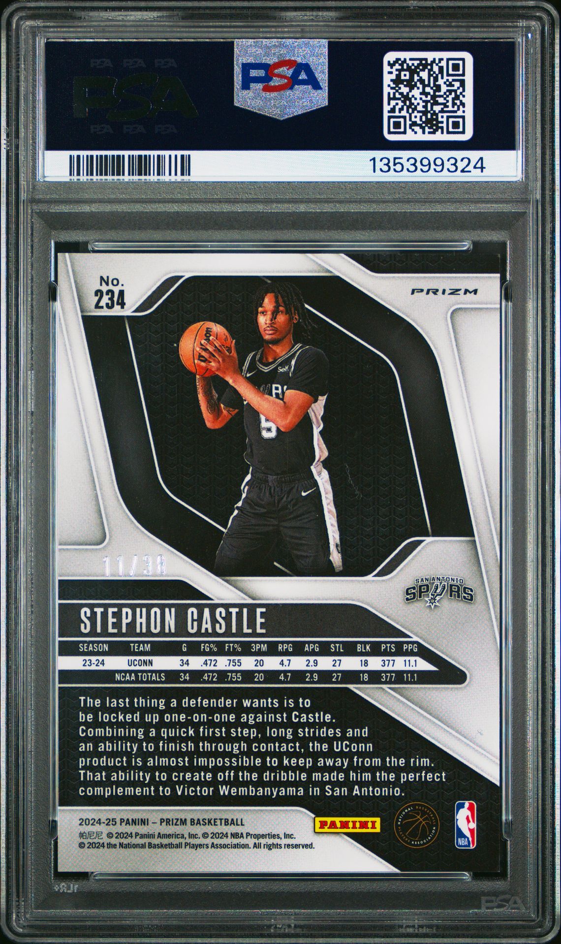 2024 Panini Prizm Stephon Castle #234 (White Wave) Mint 9 back