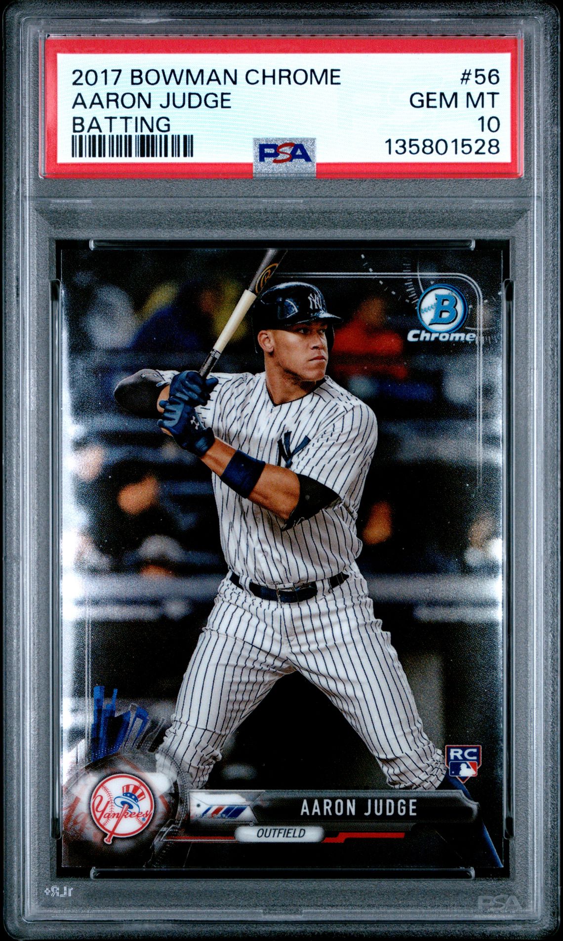 2017 Bowman Chrome Aaron Judge #56 Gem Mt 10 front view - PSA graded GEM MT 10