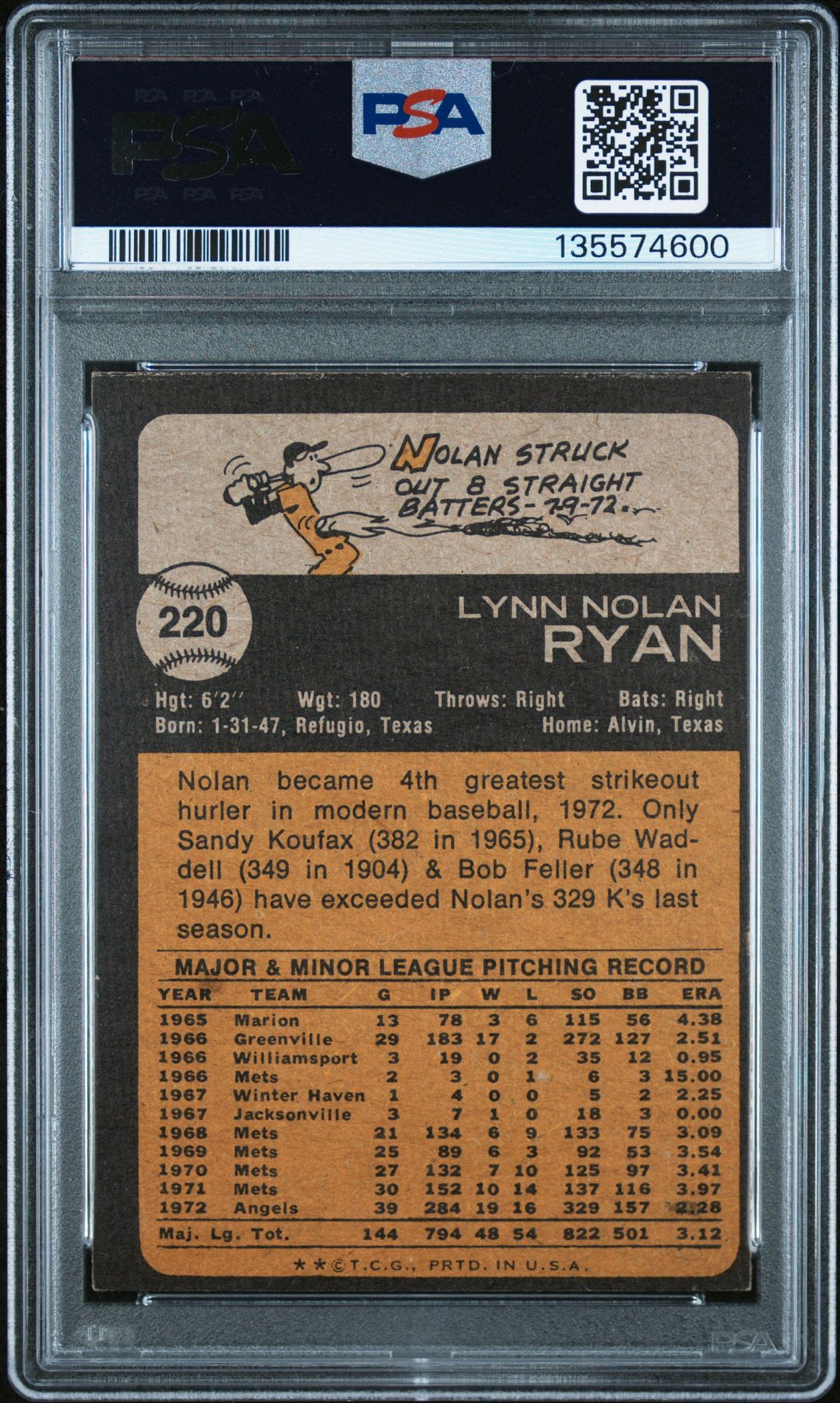 1973 Topps Nolan Ryan #220 Ex-Mt 6 back