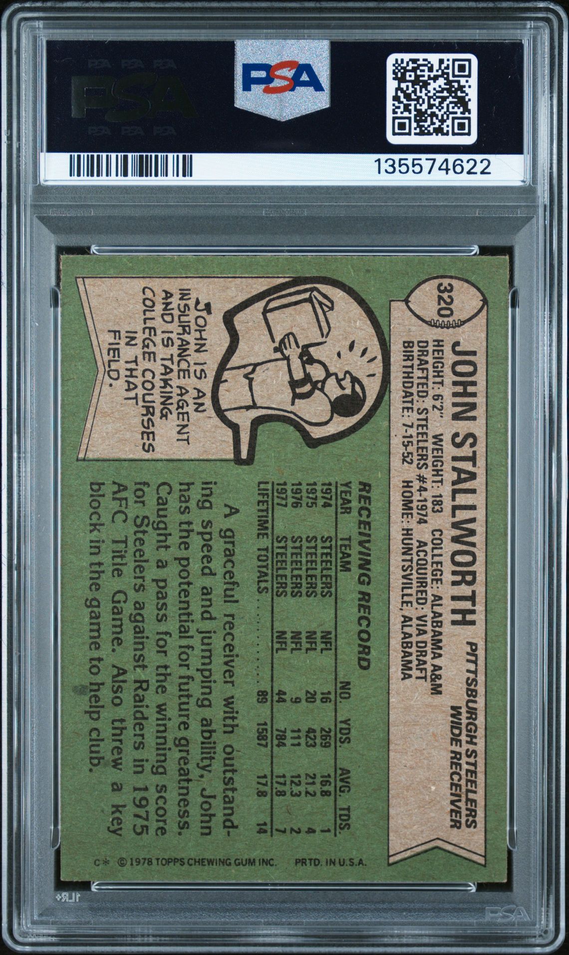 1978 Topps John Stallworth #320 Ex-Mt 6 back