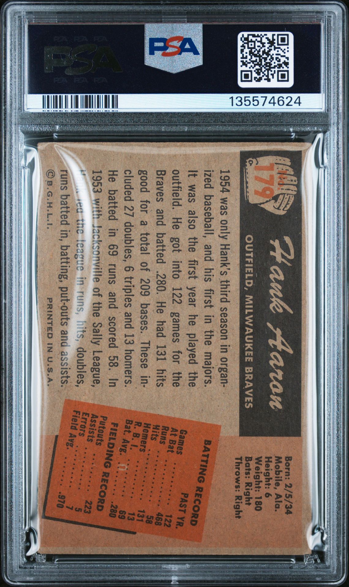 1955 Bowman Hank Aaron #179 Good 2 back