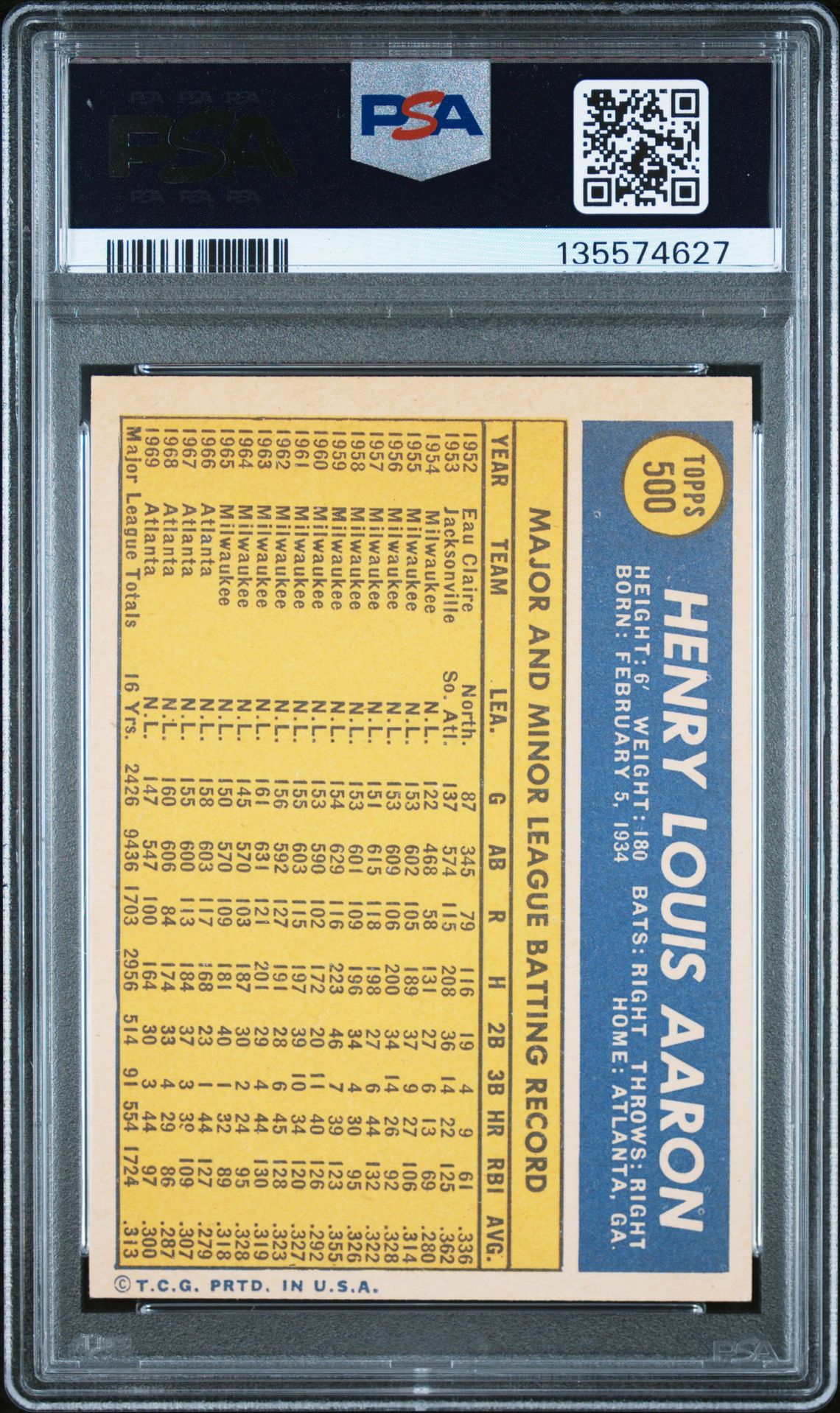 1970 Topps Hank Aaron #500 Ex 5 back