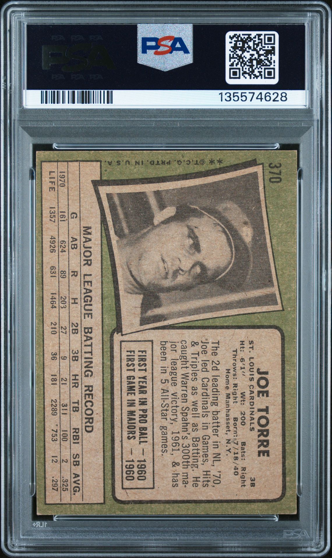 1971 Topps Joe Torre #370 Vg-Ex 4 back